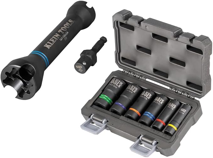 Klein Tools 660KIT1 1/2-Inch Drive Impact Socket Set with 5-in-1 Impact and 6 Slotted Sockets, for Linemen and Utility Work, 8-Piece