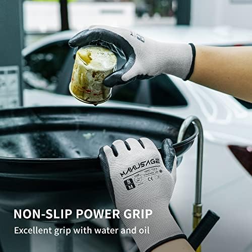 MANUSAGE Safety Work Gloves - Protective Glove for Men & Women - Ultrathin Hand Protection - For Construction, Gardening, Landscaping - Grey - Size XL - 6 Pairs