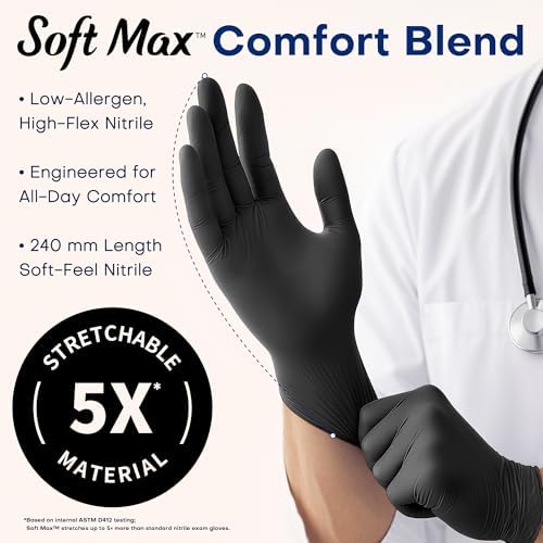 Supmedic Soft Max Disposable Nitrile Exam Gloves, Powder-Free Black, 100 Ct