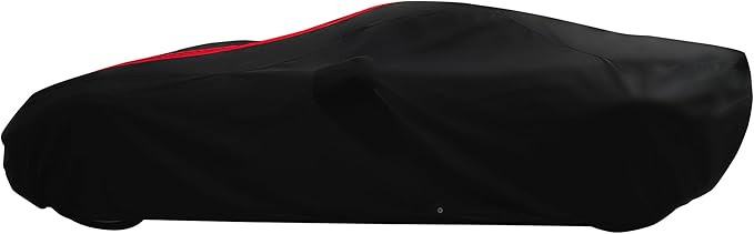 SR1 Performance USA C7 Corvette Car Cover - Custom Fit Indoor/Outdoor UV & Rain Protection - Ultraguard 300 Denier High End for 2014-2019 Stingray, Z51, Z06, Grand Sport (Black with Red Stripes)