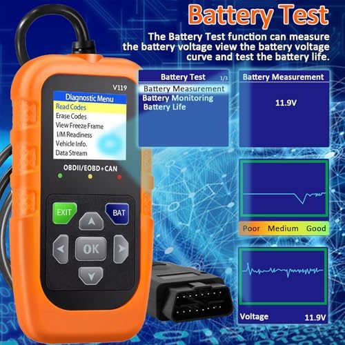 V119 OBD2 Scanner Code Reader, Check Engine Light Diagnostic Tool, Car Voltage Tester for Vehicles Since 1996