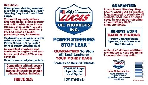 Lucas Oil 10011-PK12 Power Steering Stop Leak - 1 Quart (Pack of 12)