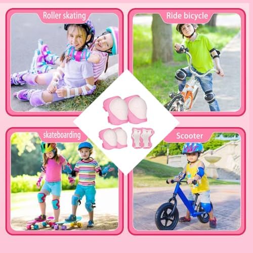 Protective Gear Set, Knee Pads for Kids 3-10 Years Old, Toddler Elbow Pads, Wrist Guards, Skating Cycling Bike Rollerblading Scooter (Pink, Small（3-8years)
