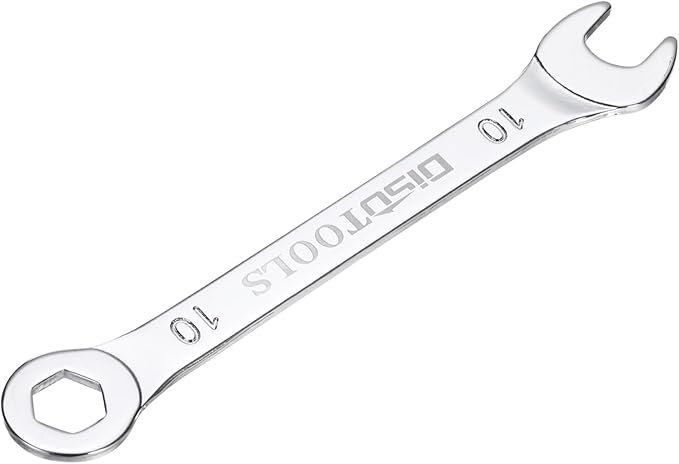 HARFINGTON Thin Combination Wrench Metric 10mm 6-Point Ended Box 15 Degree Offset Open End CR-V Chrome Plated Steel, Silver