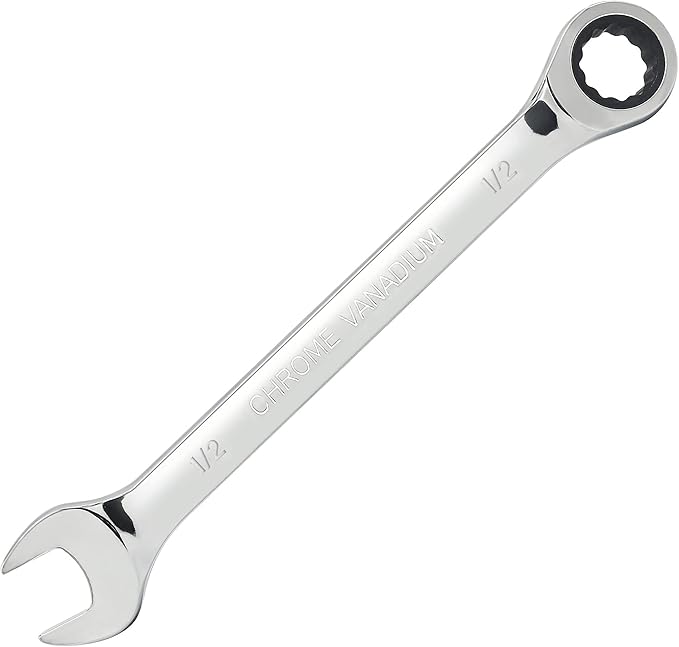 1/2 Inch Ratcheting Combination Wrench SAE 72 Teeth 12 Point Ratchet Box Ended and Open End Spanner Tools for Tight Space, Heat-Treated CR-V