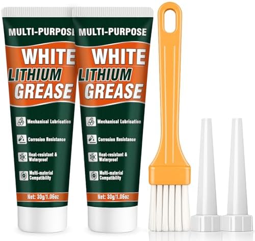 White Lithium Grease Tube with Brush, Multi-Purpose Lithium Grease, Garage Door Lubricant for Hinges, Bearings, Gears, Ideal for Automotive, Marine, Industrial, Waterproof & Rust-Proof (2)