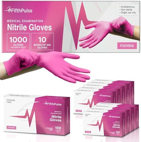 FifthPulse Fuchsia Hot Pink Nitrile Disposable Gloves -3 Mil Medical Exam Nitrile Gloves -Powder and Latex Free