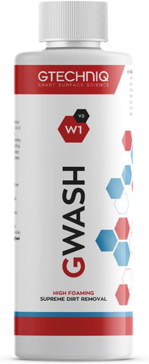 Gtechniq Car Shampoo. Auto W1 GWash Shampoo for Cars. Dirt and Stain Remover Car Cleaning Kit with Pink Grapefruit Fragrance. 100% Biodegradable Foam Cleaner, Wheel Cleaner and Screen Wash - 1L