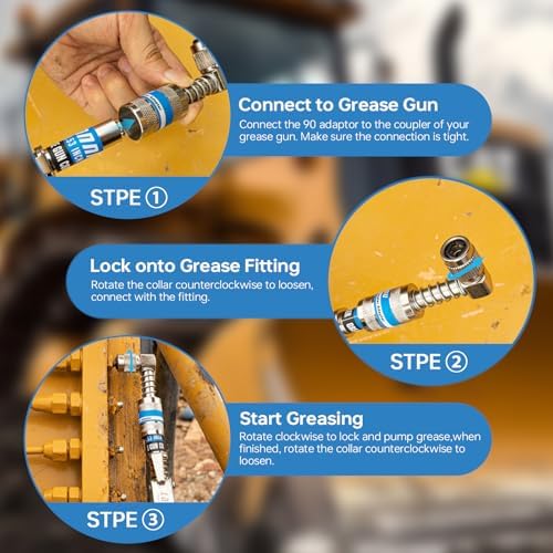 90 Degree Grease Gun Coupler, Heavy Duty Locking Grease Gun Adapter