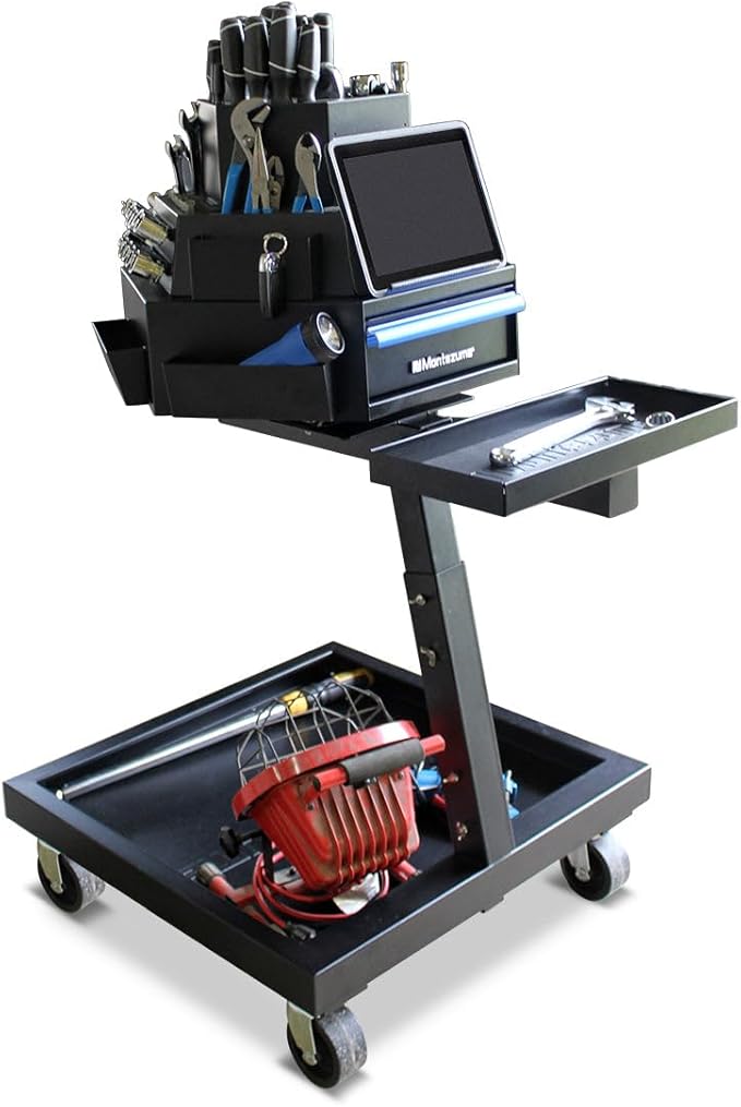 Montezuma 3-Tier Steel Mobile Rolling and Revolving Tool Storage Cart, Black
