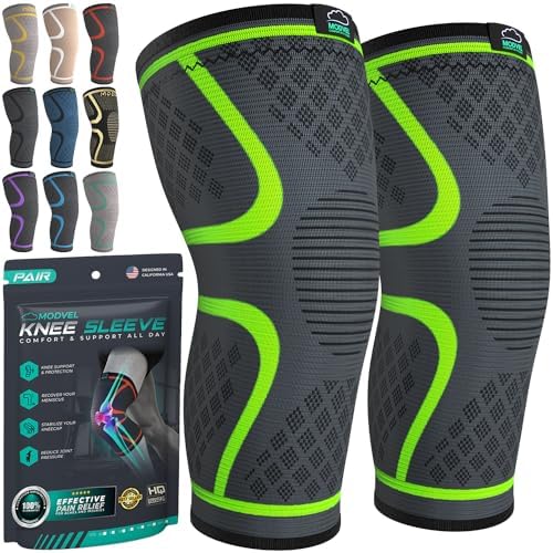 Modvel Compression Knee Brace for Women & Men - 2 Pack Knee Brace for Running Knee Pain, Knee Support Compression Sleeve, Workout Sports Knee Braces for Meniscus Tear ACL & Arthritis Pain Relief