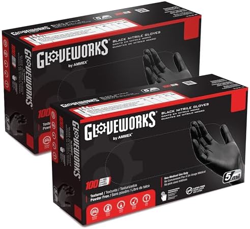 GLOVEWORKS Nitrile Gloves Disposable 5 mil Black Size XL 2 Boxes of 100