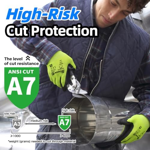 Schwer 6 Pairs A7 Cut Resistant Work Gloves, Touchscreen, CR3027, L