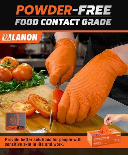 LANON 8mil Orange Disposable Nitrile Gloves,Mechanic,Heavy Duty,Small