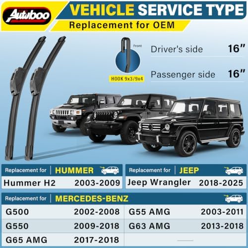 AUTOBOO Pro Silicone Windshield Wiper Blade 16"+16" All-Season Performance