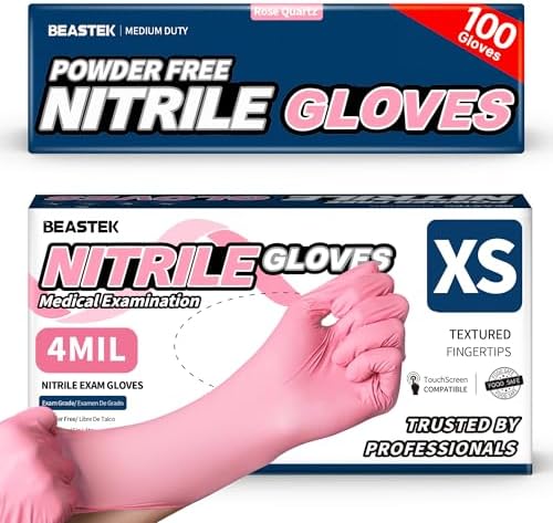BEASTEK Medical Nitrile Exam Gloves Disposable Powder-Free, 4 Mil 100 Count
