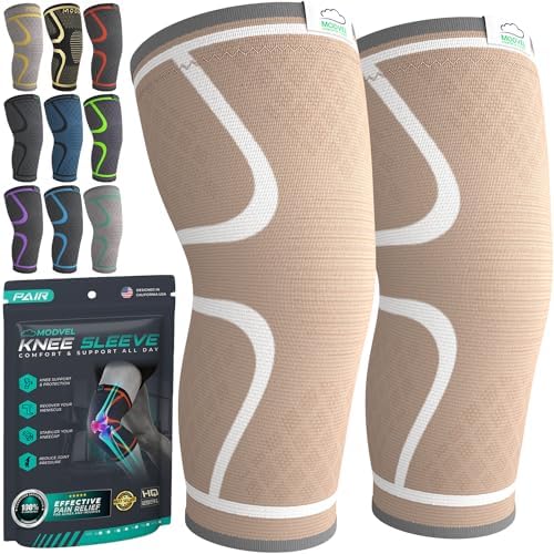 Modvel Compression Knee Brace for Women & Men - 2 Pack Knee Brace for Running Knee Pain, Knee Support Compression Sleeve, Workout Sports Knee Braces for Meniscus Tear ACL & Arthritis Pain Relief