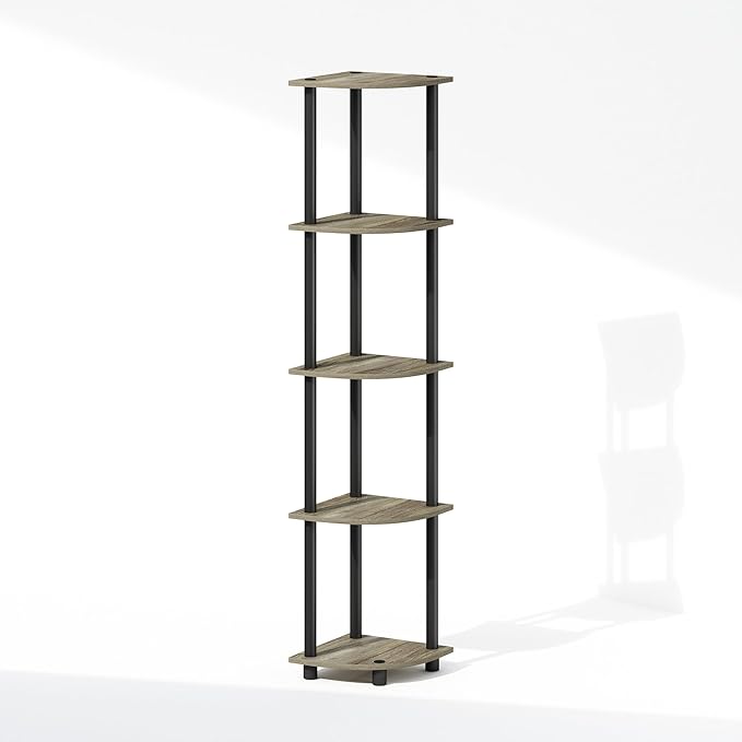 Furinno Turn-N-Tube Storage Shelves, 5-Tier Book Shelf, Corner Shelf, Toolless Open Shelves, for Organization and Storage, Living Room, Home Office, Hallway, Bedroom, French Oak
