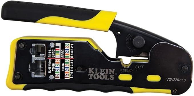 Klein Tools 80024 Ratcheting Data Cable and RJ45 Crimp Tool with CAT6 Plug 50-Pack, Pass Thru Installation Tool Kit