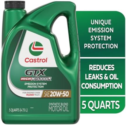 Castrol GTX High Mileage 20W-50 Synthetic Blend Motor Oil, 5 Quarts