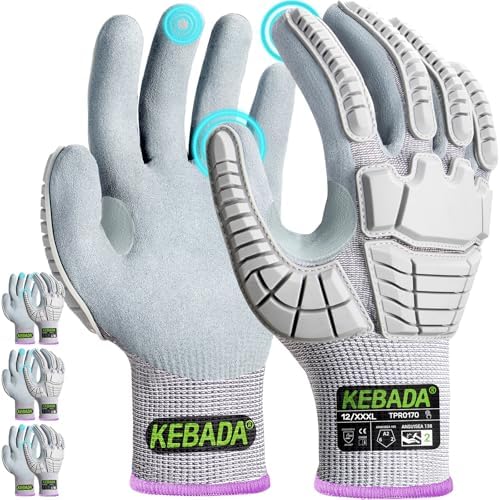Kebada Impact Protection Gloves, ANSI A2 Cut Resistant, 1/3 Pairs