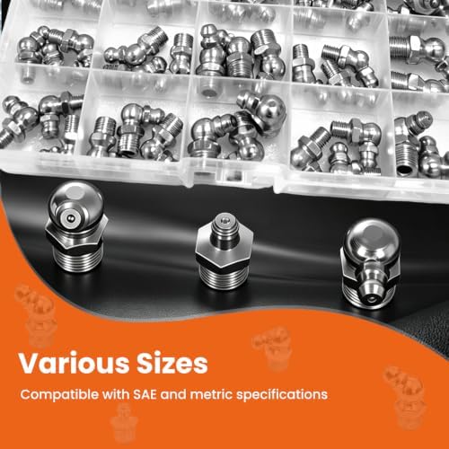 Grease Fittings Assortment 60PCS, SAE & Metric Zerk Grease Fittings