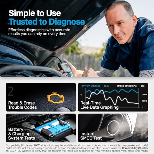 BLCKTEC 440 Bluetooth OBD2 Scanner Diagnostic Tool - Car Code Reader and Scanner for Car - Comes with Live Data - Battery/Charging System Test - Works for All OBD Compliant Cars 1996 & Newer