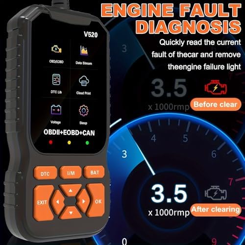 V520 OBD2 Diagnostic Scanner Tool - Quickly Engine Check Light Code Reader, Voltage Tester, I/M Readiness, Reset, and Code Eraser, Suitable for All OBD II Protocol Car & Truck Since 1996