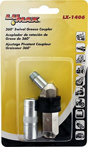 LUMAX LX-1406 Silver 360 Degree Swivel Grease Coupler,1/8" NPT Female Inlet, 45 Degree Angle Gives Easy Access to Most Grease Fittings