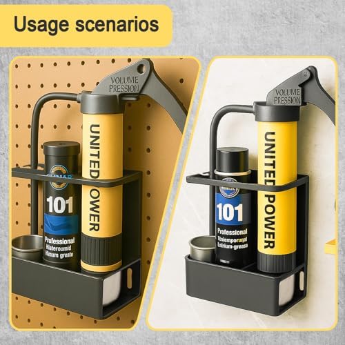 Grease Gun Holder, Wall Mount Grease Gun Storage Rack, Organizer for Workshop, Garage, Shop with Removable Drip Tray & Spare Cartridge Storage