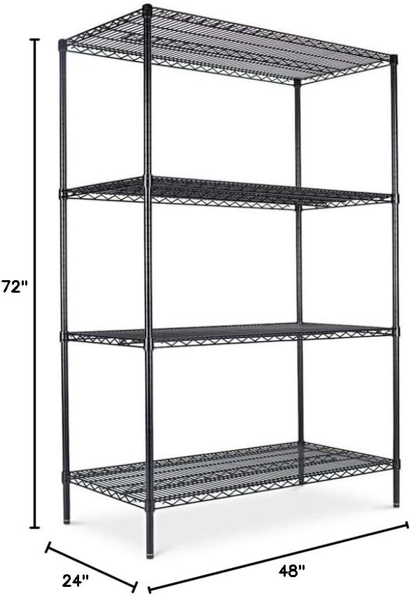 Alera ALE Industrial Heavy-Duty Wire Shelving Starter Kit, 4-Shelf, 48w x 24d x 72h, Black