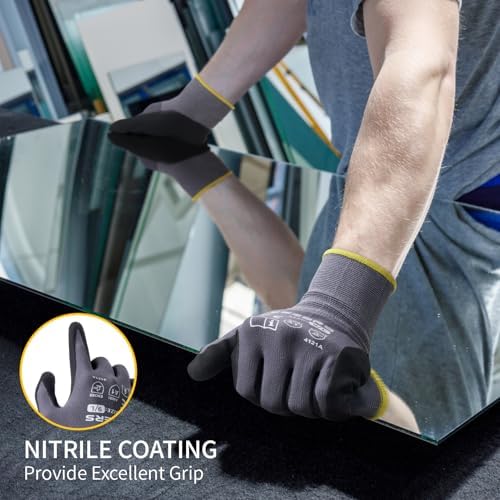 KEZERS 12 Pairs Nitrile Coated Safety Work Gloves for Men and Women