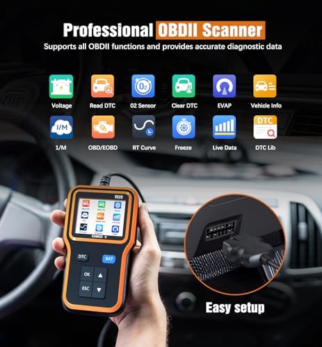 UMEIJA OBD2 Scanner with Upgrade Battery Tester - Diagnostic Tool for Cars That Check Engine Light & Emissions Readiness Read and Clears Vehicle Error Codes for All OBD II Protocol Vehicles Since 1996