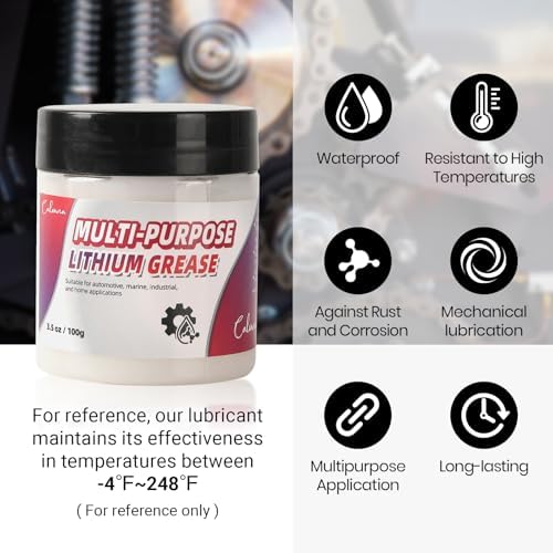 Calvana 3.5oz Multi-Purpose White Lithium Grease with 2 Brushes, Ideal for Automotive, Marine, Brakes, Garage & Sliding Doors, Waterproof, Rust & Corrosion Resistant, High-Temperature Safe