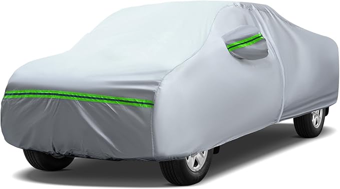 AUQDD 6-Layers Premium Truck Car Cover Waterproof All Weather Weatherproof UV Sun Protection Snow Dust Storm Resistant Outdoor Exterior Custom Form-Fit Full Padded Car Cover with Straps 198"-220" K13
