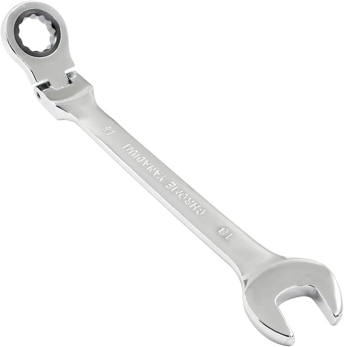 Piutouyar 18mm Flex-Head Ratcheting Wrench, Professional Metric Ratchet Wrench Combination Wrench Box Ended Spanner Tool for Projects Repair(5° Movement and 72 Teeth 12 Point, CR-V)