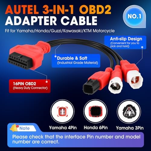Autel Original 3-in-1 OBD2 Adapter Cable,16 Pin to 6/4/3 Pin OBD Diagnostic