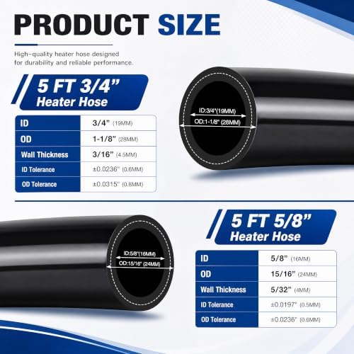 3/4" & 5/8"Heater Hose, Silicone Heater Hose 5 FT Each, 8 Clamps