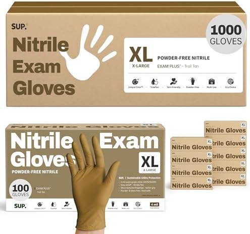 Supmedic SUP Exam Plus® Nitrile Gloves, Powder-Free Disposable, Trail Tan