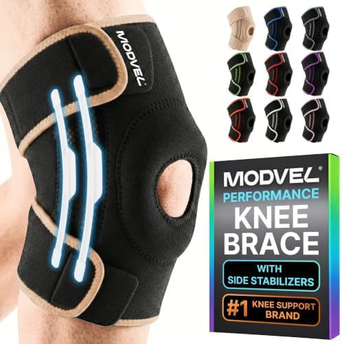 Modvel Knee Brace with Side Stabilizers & Patella Gel Pads for Pain Relief and Joint Support Breathable, Non-Slip Compression Sleeve for Men & Women, Arthritis, Meniscus, ACL Recovery