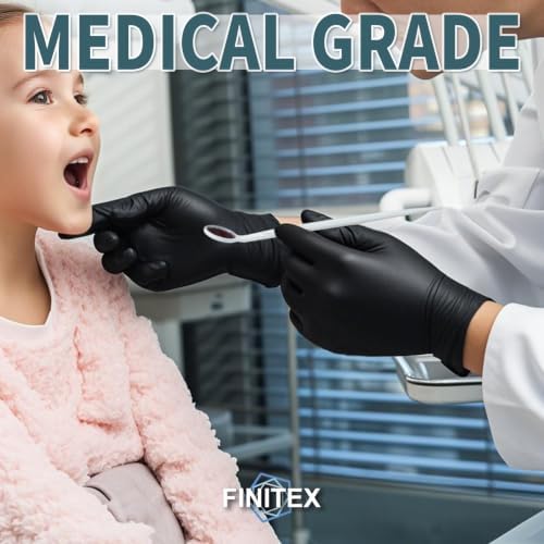 FINITEX Black Nitrile Disposable Gloves 5mil Medical Exam 100PCS,M