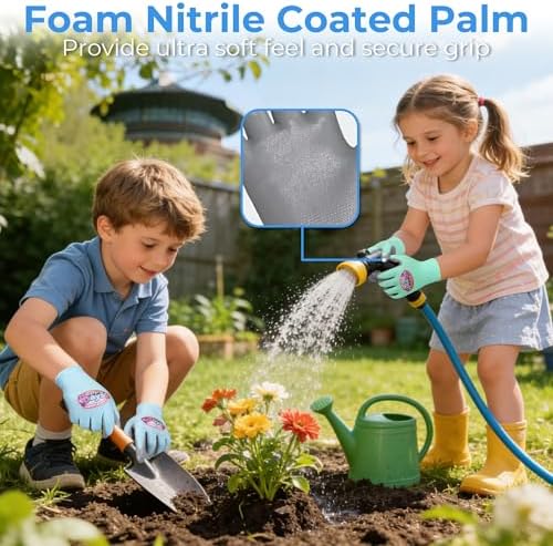 HANDLANDY 3 Pairs Kids Gardening Gloves, Grippy Kids Work Gloves, S