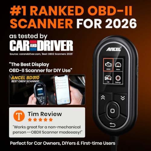 ANCEL BD310 Bluetooth OBD2 Scanner, 2-in-1 Car Diagnostic Scan Tool & Code Reader with App, Battery Test, Trip Analysis, Performance Test, for iPhone & Android, All 1996+ Vehicles