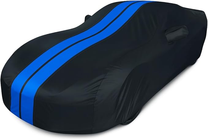 SR1 Performance USA C5 Corvette Car Cover Custom Fit Outdoor/Indoor UV Rain Protection - Ultraguard Plus 300 Denier High End for 1997-2004 C5 Coupe, Convertible, Z06 (Black with Blue Stripes)