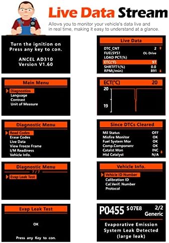 ANCEL AD310 Classic Enhanced Universal OBD II Scanner Car Engine Fault Code Reader CAN Diagnostic Scan Tool, Read and Clear Error Codes for 1996 or Newer OBD2 Protocol Vehicle (Black)