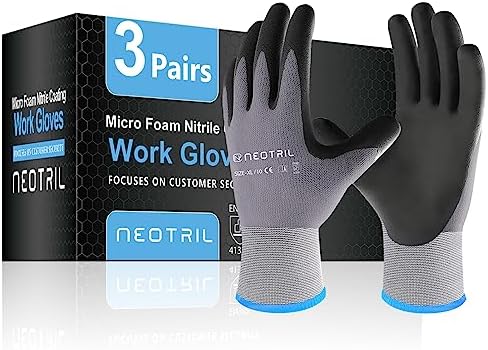 NEOTRIL Safety Work Gloves MicroFoam Nitrile Coated-3/6/12/36 Pairs,Breathable Nylon Working Gloves for Men Women