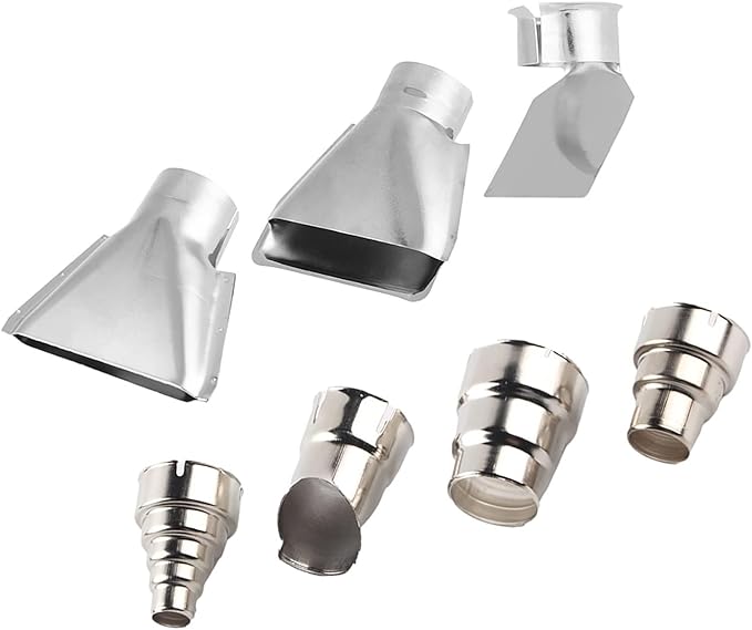 7Pcs Heat Gun Nozzle Kit for Shrink Wrapping Welding Electronics, Stainless Steel Reflector Nozzle Soldering Station Nozzle Tool Hot Air Gun Accessories
