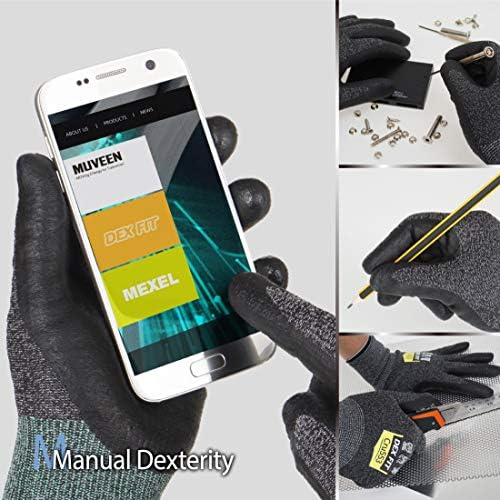 DEX FIT Level 5 Cut Resistant Gloves Cru553 Anti-Static, 3D Comfort Fit A5 Safety Work Gloves with Grip, Thin Touchscreen Gloves for Warehouse, Package Handling, Glass Handling, Gray, XL, 1 Pair