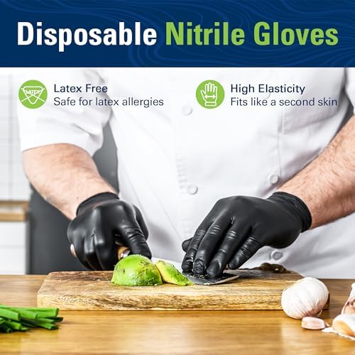 SWIFTLITE Black Nitrile Gloves Disposable Latex Free, Food Safe