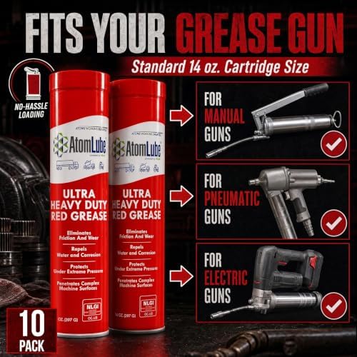 AtomLube Ultra Heavy Duty Red Grease, 10-Pack of 14 oz Tubes